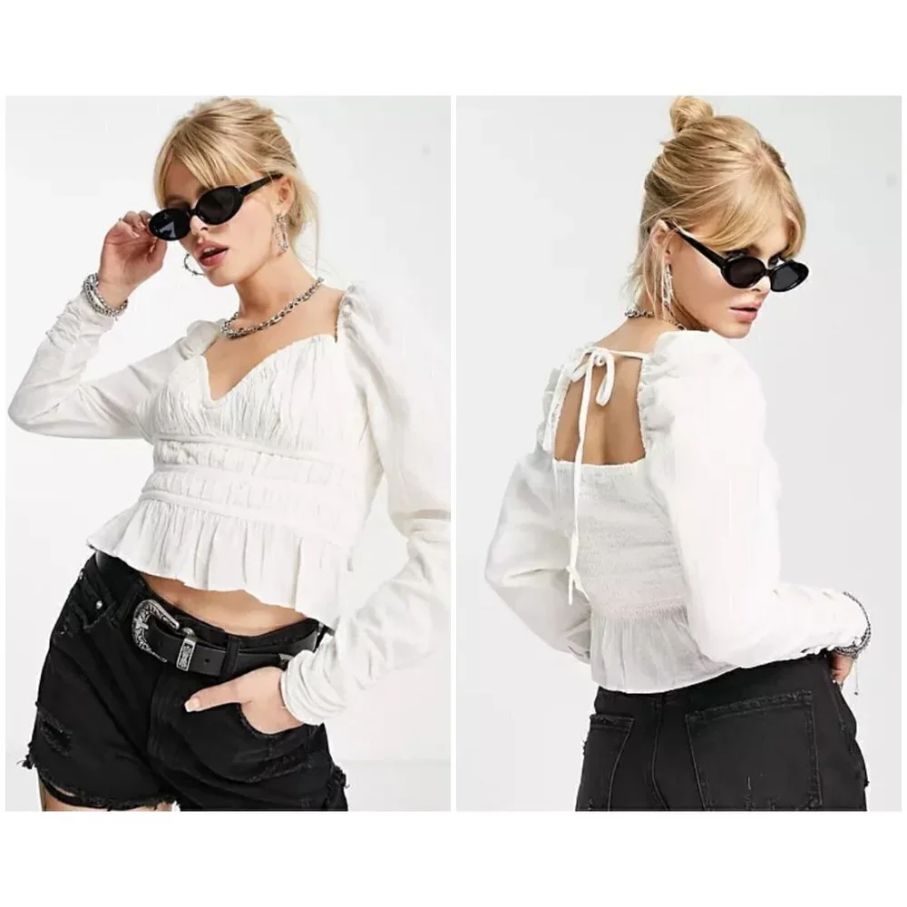 💕FREE PEOPLE💕 Chloe Top Cotton Sweetheart Neckline ~ White Medium  NWOT